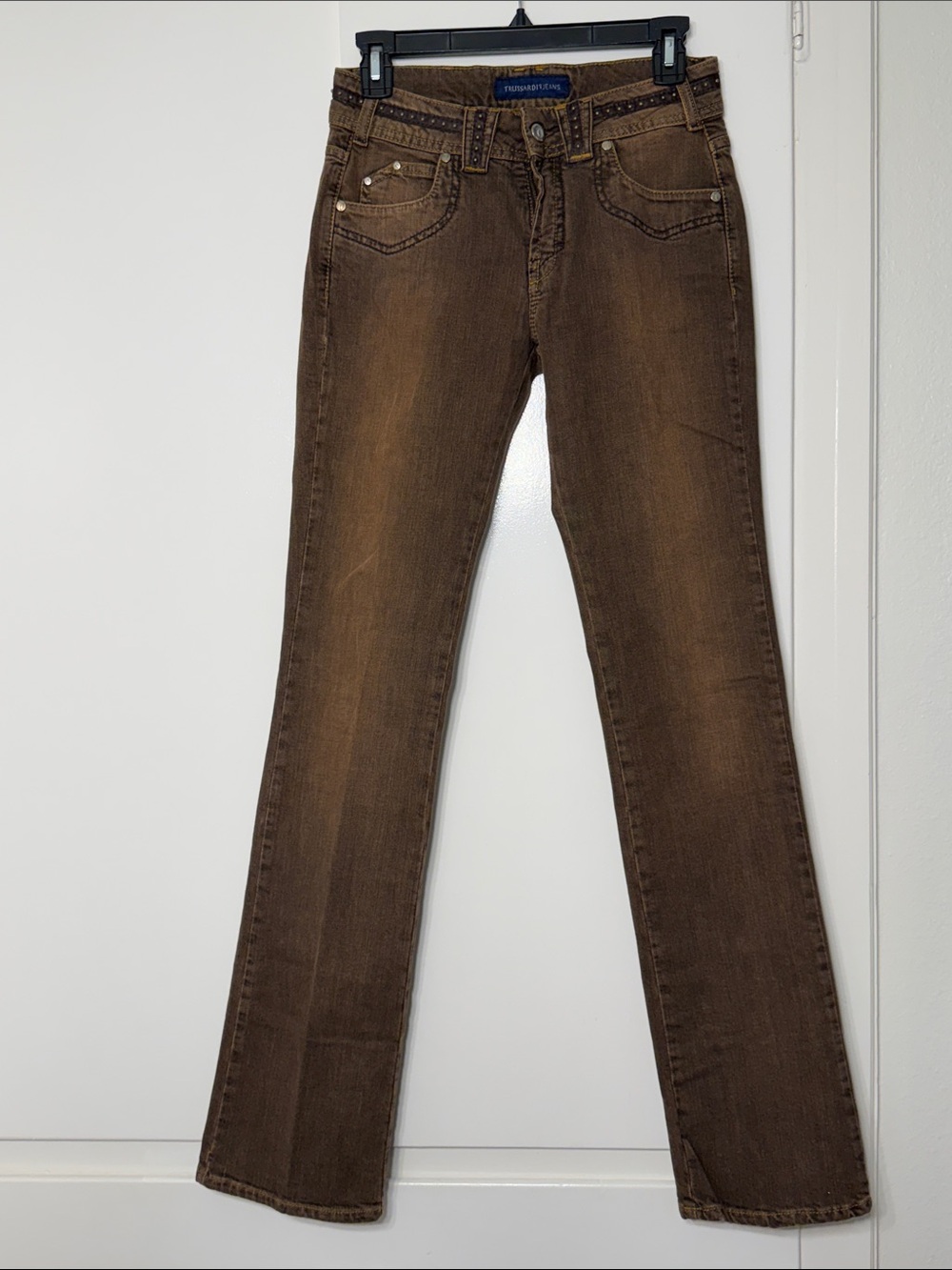 Vintage Trussardi Jeans Brown Low Rise Beaded Y2K Archive Denim